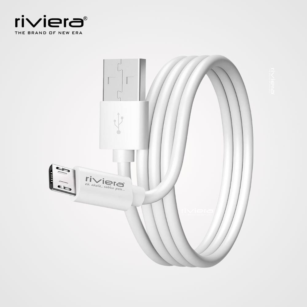 Riviera DT-26 Micro USB Charging & Sync Cable – 2A Fast Charge | Durable & Reliable - White